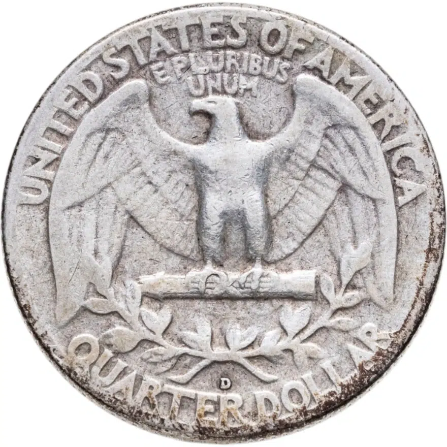 США 25 центов (квотер, 1/4 доллара, quarter dollar) 1948 Washington Quarter знак монетного двора: "D" - Денвер, реверс