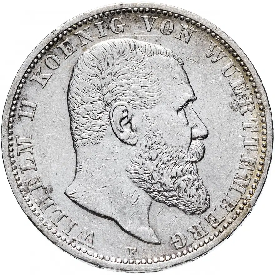 Германия 5 марок 1907 "Вюртемберг. Вильгельм II" (F)