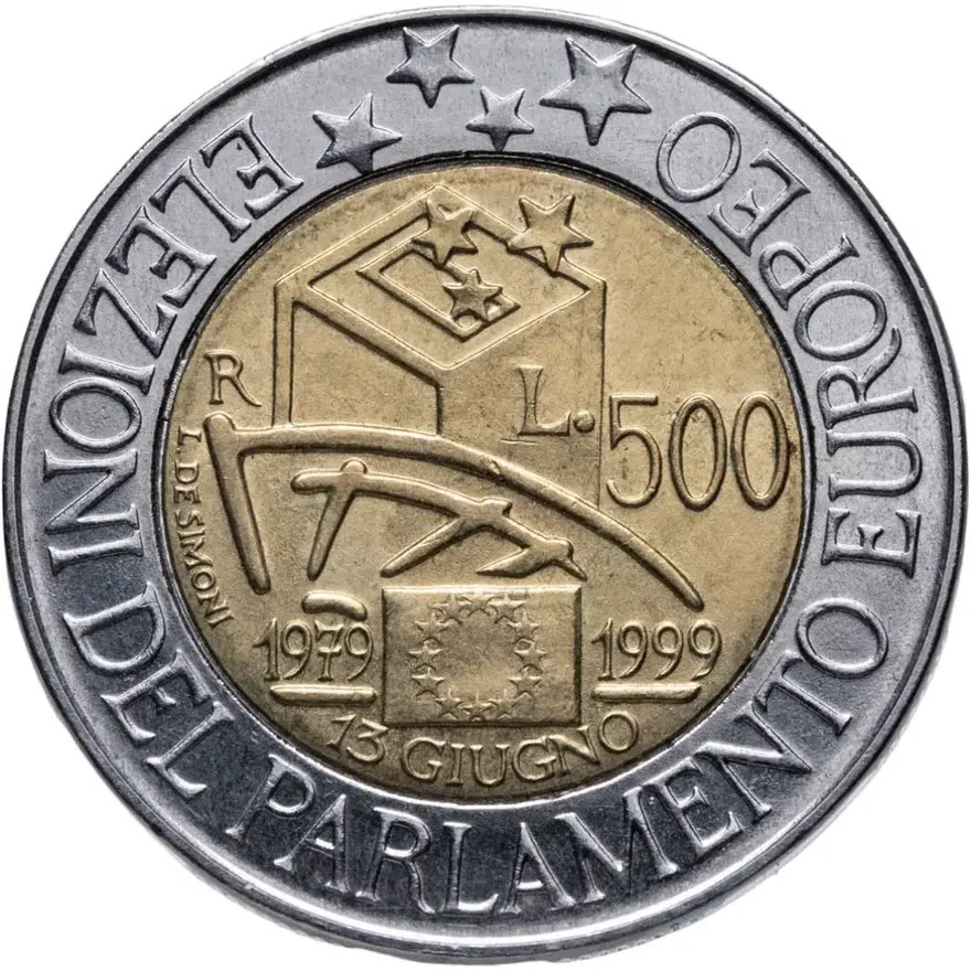 Италия 500 лир (lire) 1999  20 лет Европейскому парламенту, аверс