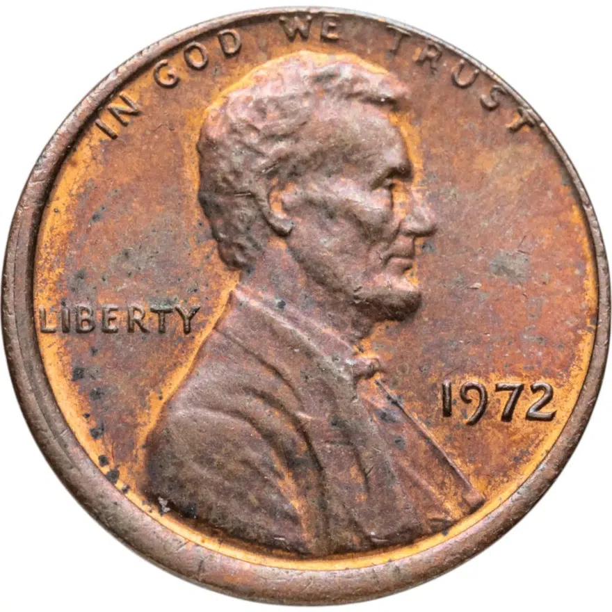 США 1 цент (cent) 1972  Мемориал Линкольна (Lincoln Memorial Cent) без обозначения монетного двора, БРАК