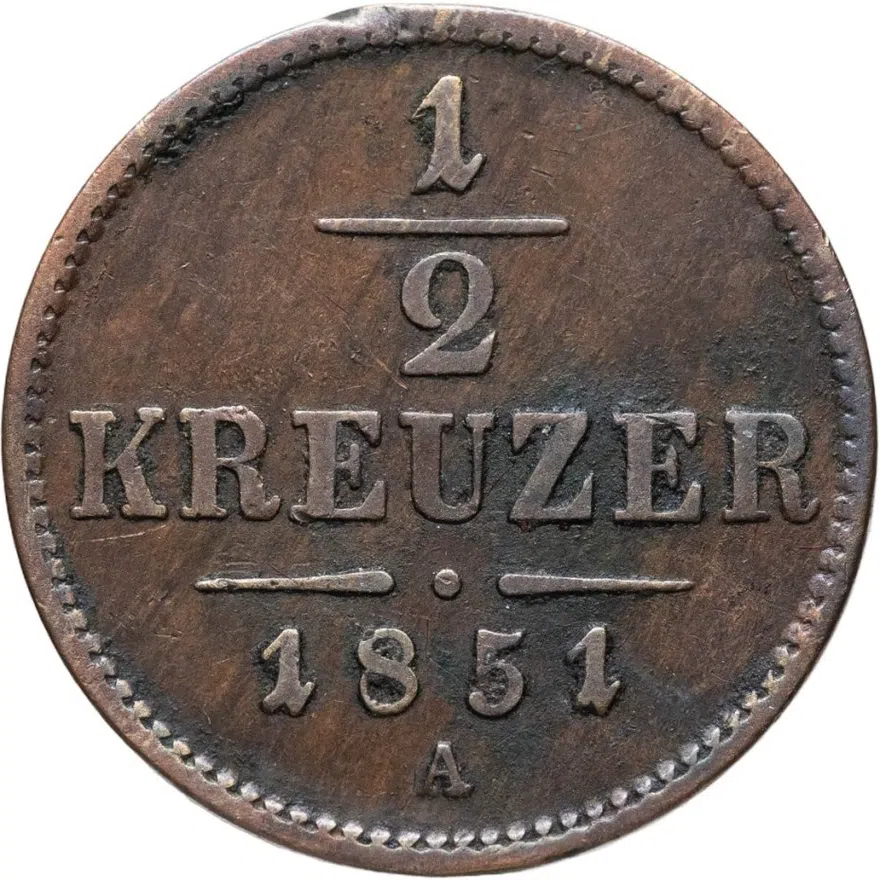 Австрия 1/2 крейцера (kreuzer) 1851 A