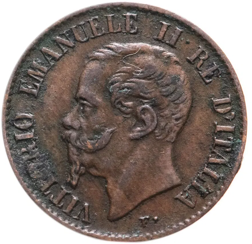 Италия 1 чентезимо (centesimo) 1867 M  знак монетного двора: "M" - Милан, реверс