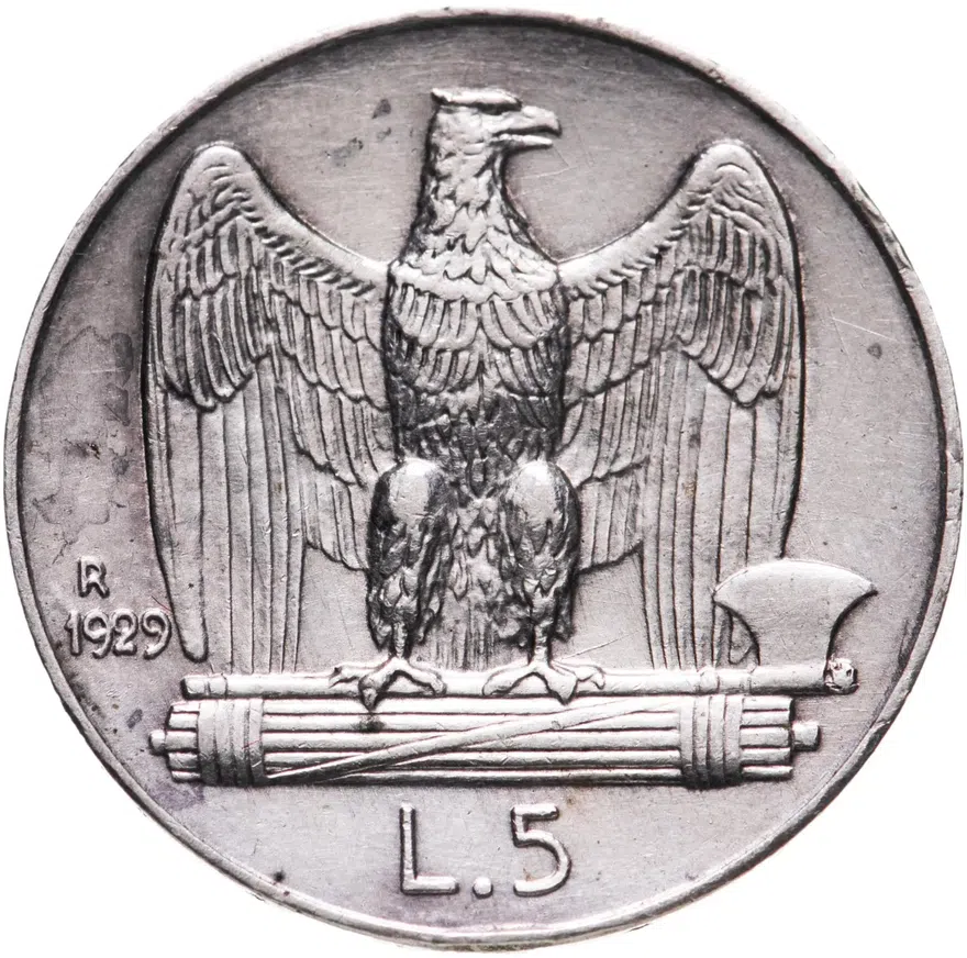 Италия 5 лир (lire) 1929, реверс