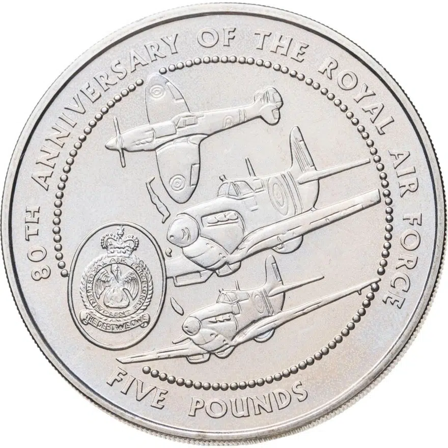 Гернси 5 фунтов (pounds) 1998 "80 лет Королевским ВВС", реверс