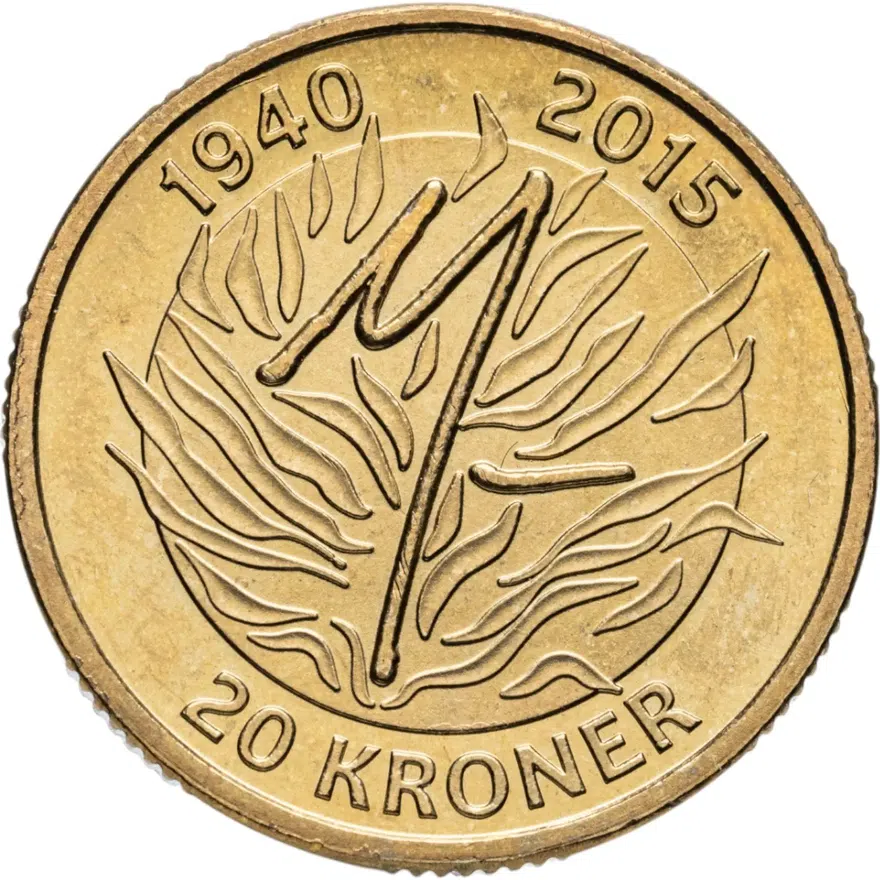 Дания 20 крон (kroner) 2015  75 лет со дня рождения Королевы Маргрете II, реверс