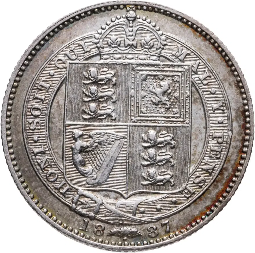 Великобритания 1 шиллинг (shilling) 1887  новый портрет с короной, аверс