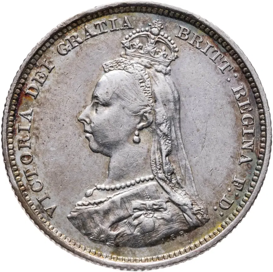 Великобритания 1 шиллинг (shilling) 1887  новый портрет с короной, реверс