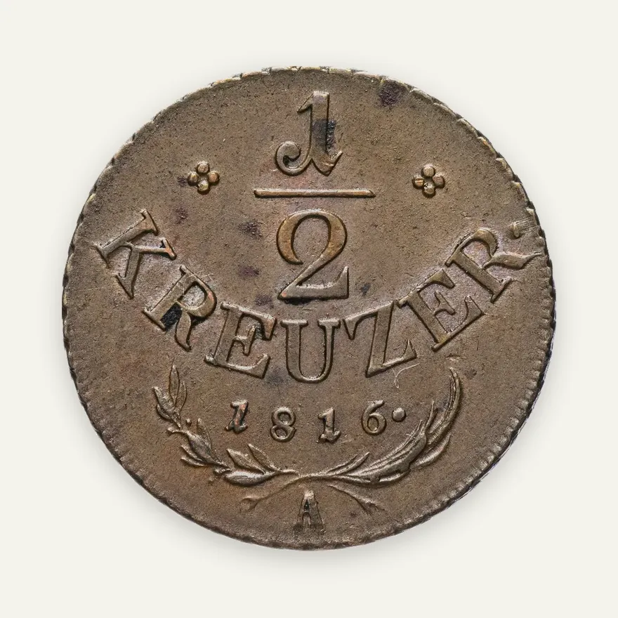 Австрия 1/2 крейцера (kreuzer) 1816 A  знак монетного двора "A" - Вена