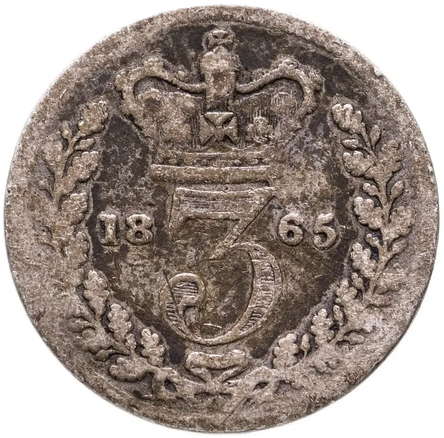 Великобритания 3 пенса 1865, аверс