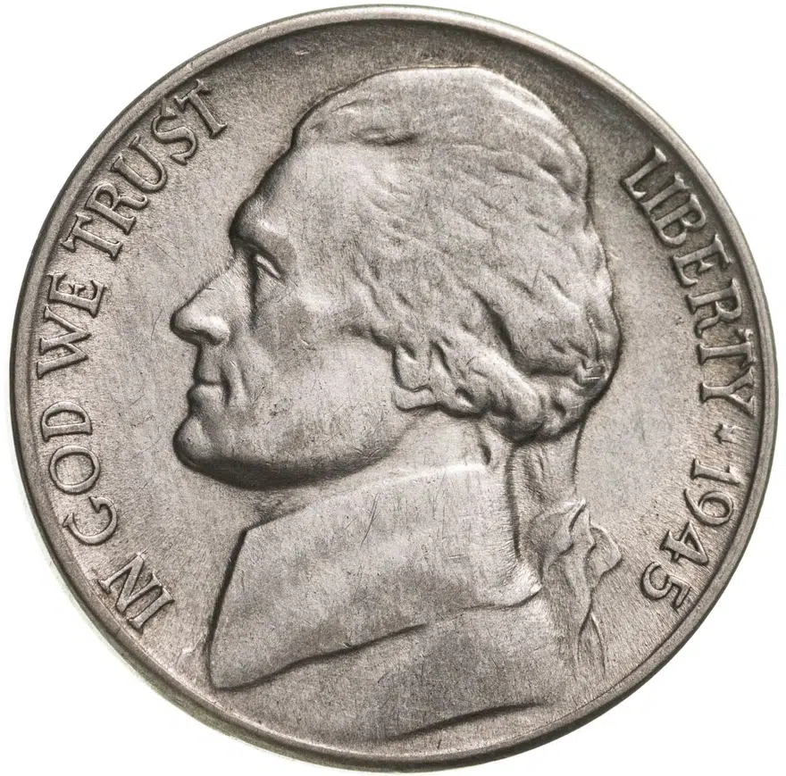 США 5 центов (cents) 1945 S Jefferson Nickel (Джефферсон) знак монетного двора "S" - Сан-Франциско