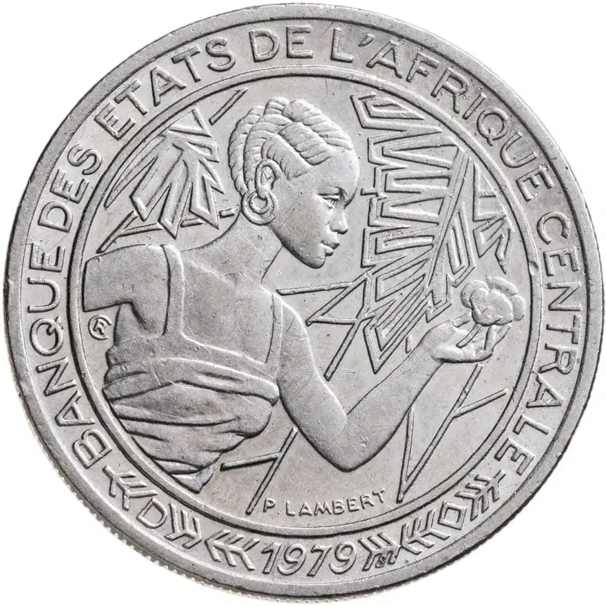 Центральная Африка (BEAC) 500 франков (francs) 1979   Отметка на реверсе "D" - Габон