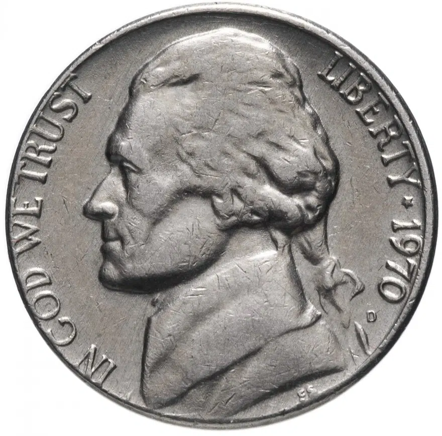 США 5 центов (cents) 1970   "Jefferson Nickel (Джефферсон)"  "D", реверс