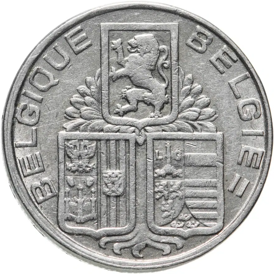 Бельгия 5 франков (francs) 1938  Надпись - 'BELGIE - BELGIQUE', реверс