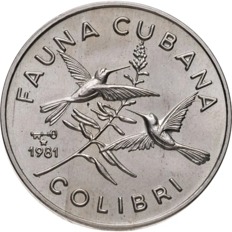 Куба 1 песо (peso) 1981 "Фауна Кубы - Кубинский изумрудный колибри"