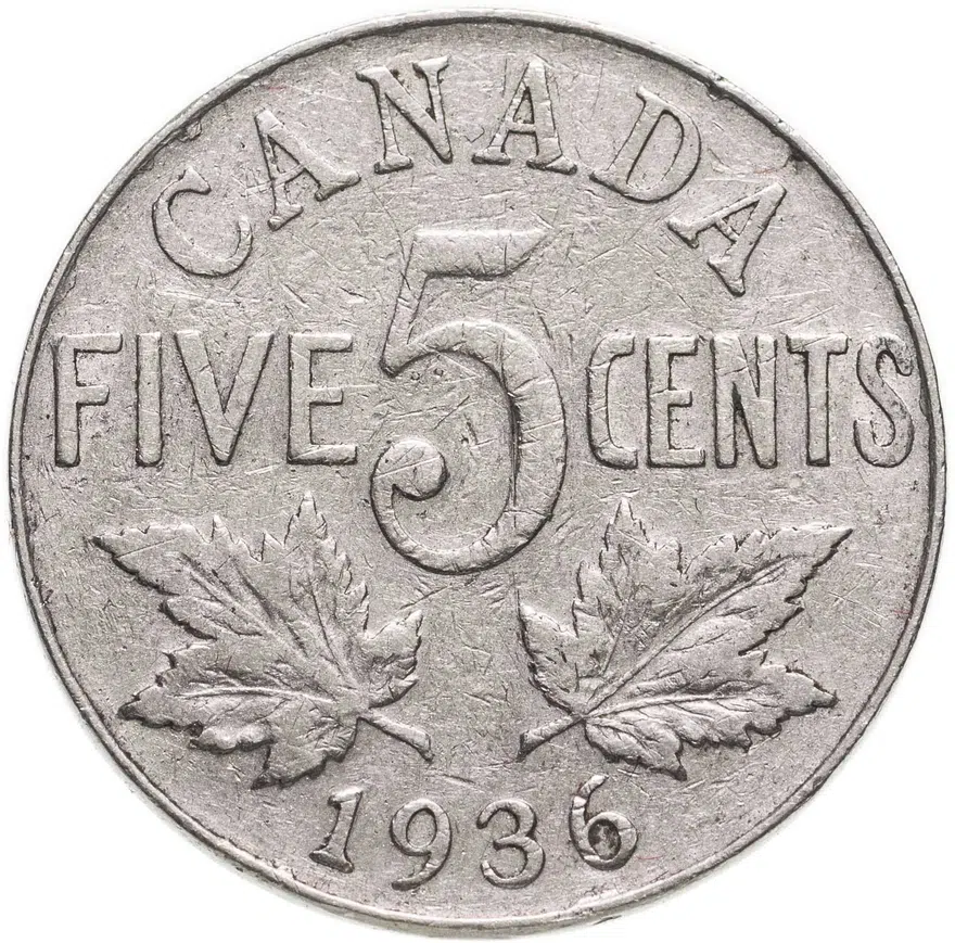 Канада 5 центов (cents) 1936, аверс