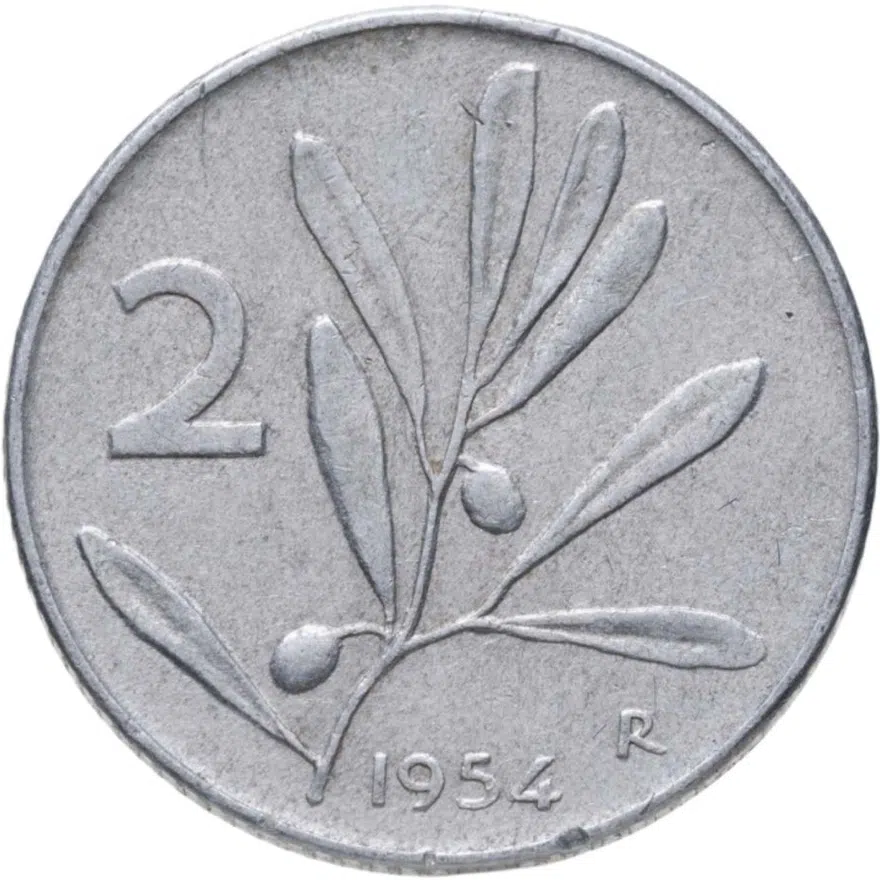 Италия 2 лиры (lire) 1954