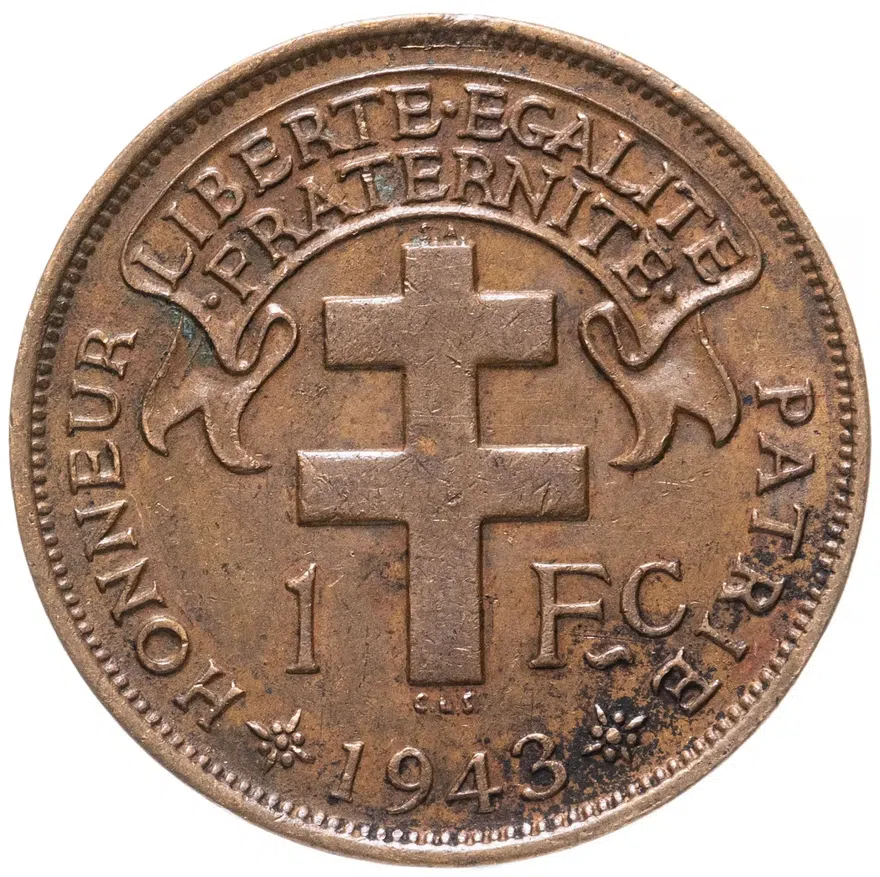Камерун 1 франк (franc) 1943   CAMEROUN FRANÇAIS