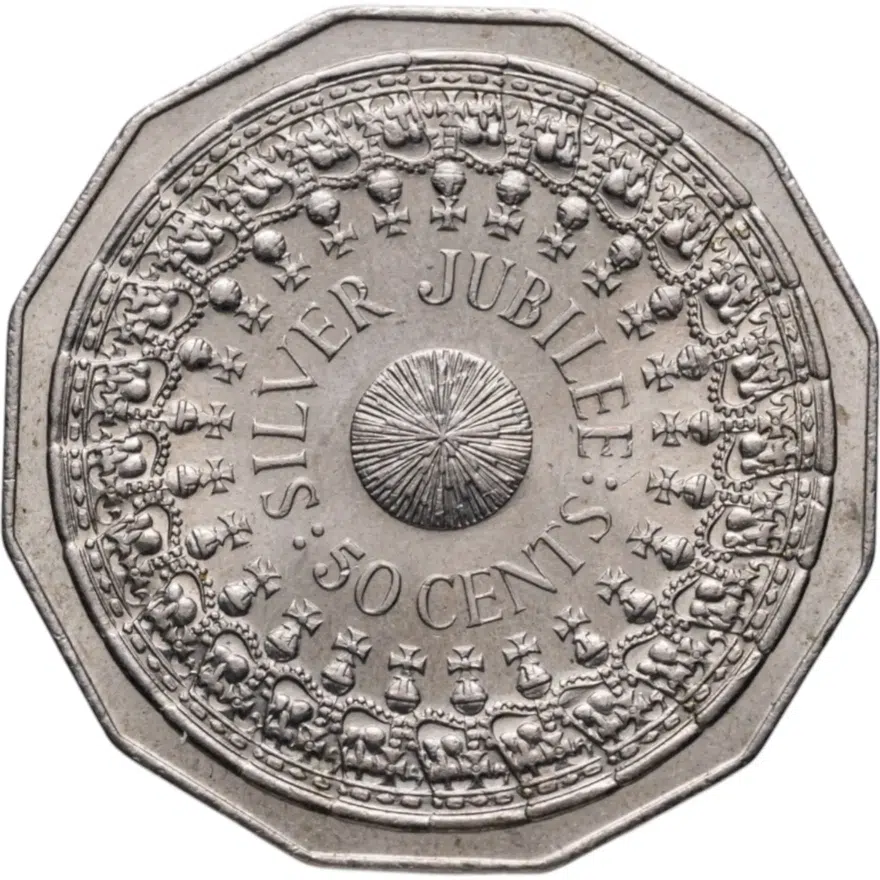Австралия 50 центов (cents) 1977 "25-я годовщина вступления на престол королевы Елизаветы II", реверс