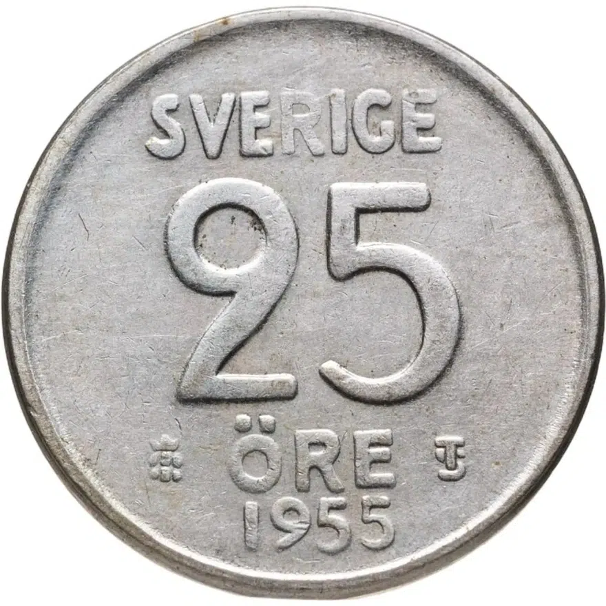 Швеция 25 эре (ore) 1955, аверс