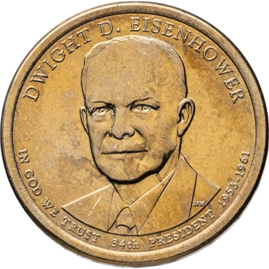 США 1 доллар (dollar) 2015 D Президент США - Дуайт Эйзенхауэр (1953–1961) знак монетного двора: "D" - Денвер, аверс