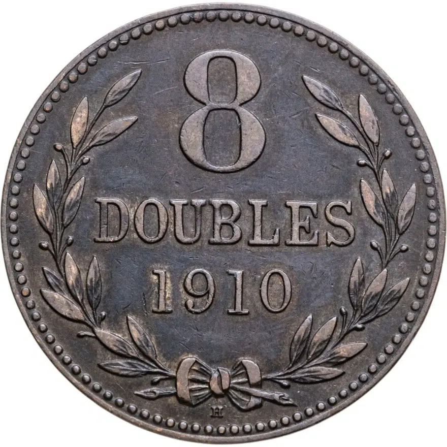 Гернси 8 дублей (doubles) 1910, реверс