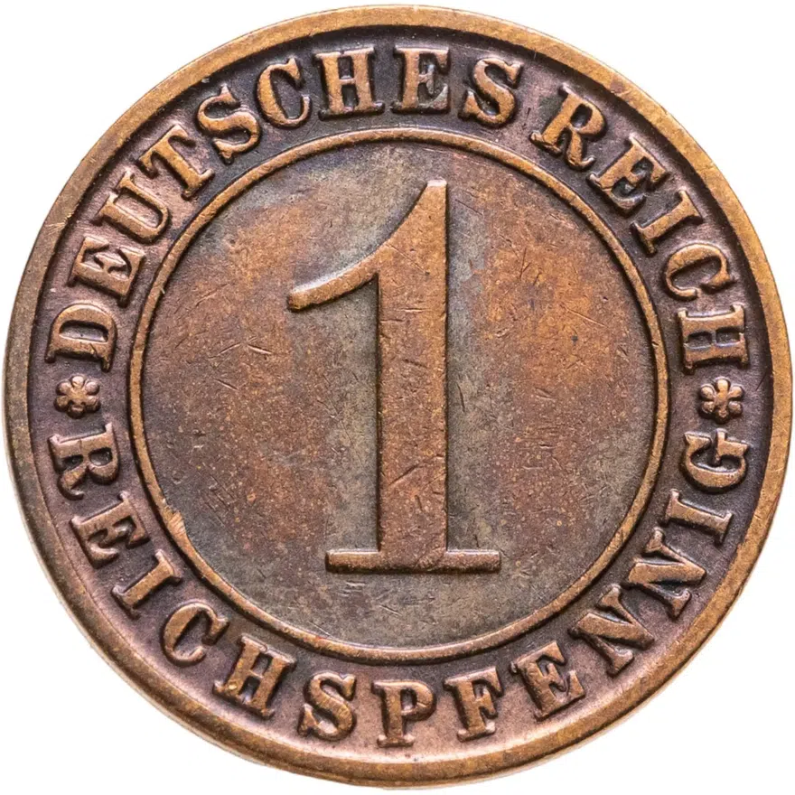 Германия 1 рейхспфенниг (reichspfennig) 1929 D  знак монетного двора "D" — Мюнхен, аверс