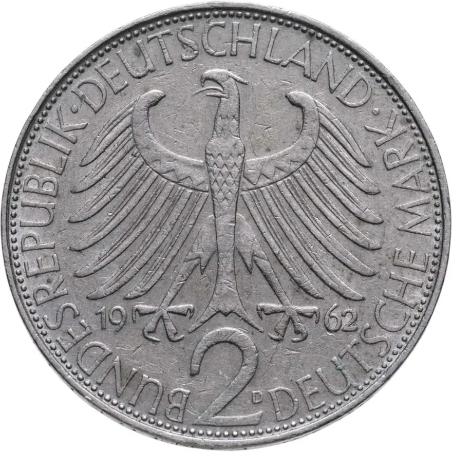 Германия (ФРГ) 2 марки 1962 Макс Планк знак монетного двора: "D" - Мюнхен