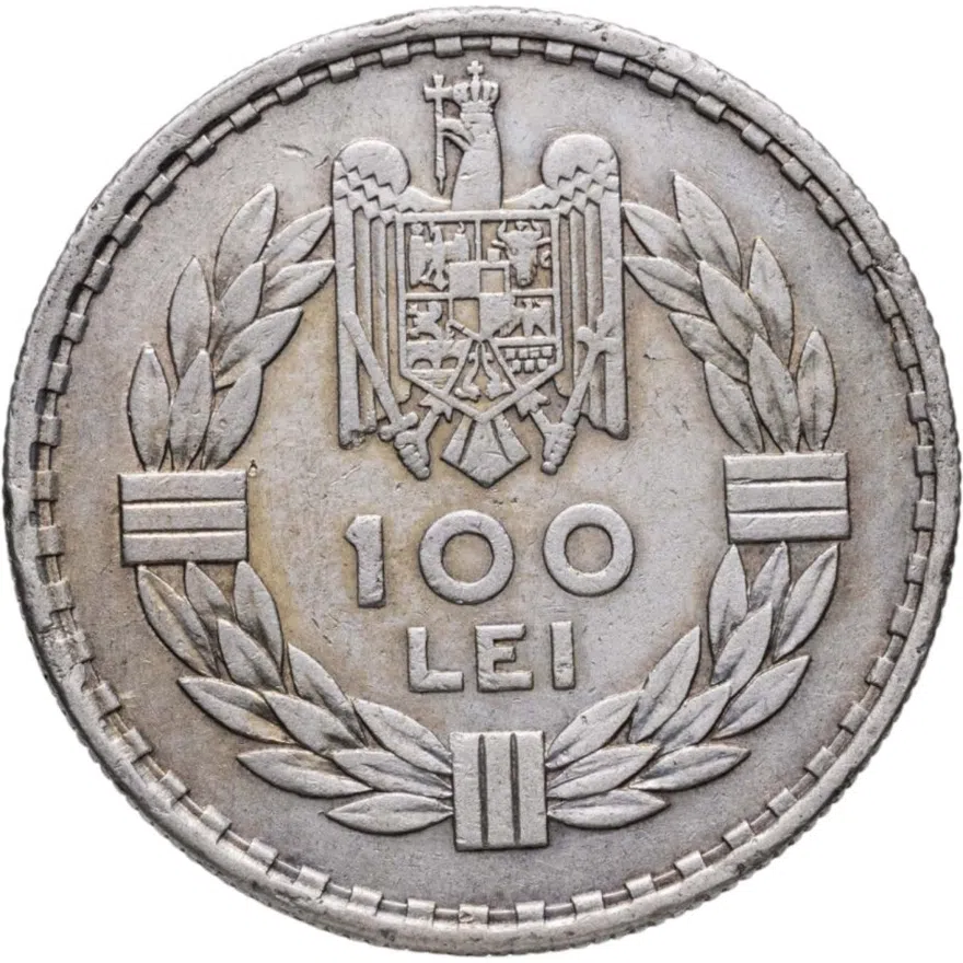Румыния 100 леев 1932 	Отметка монетного двора "факел и крыло" - Париж, реверс