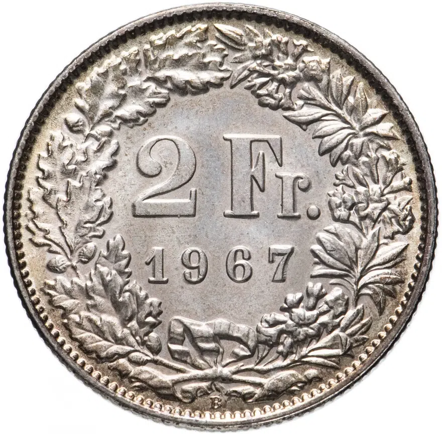 Швейцария 2 франка 1967