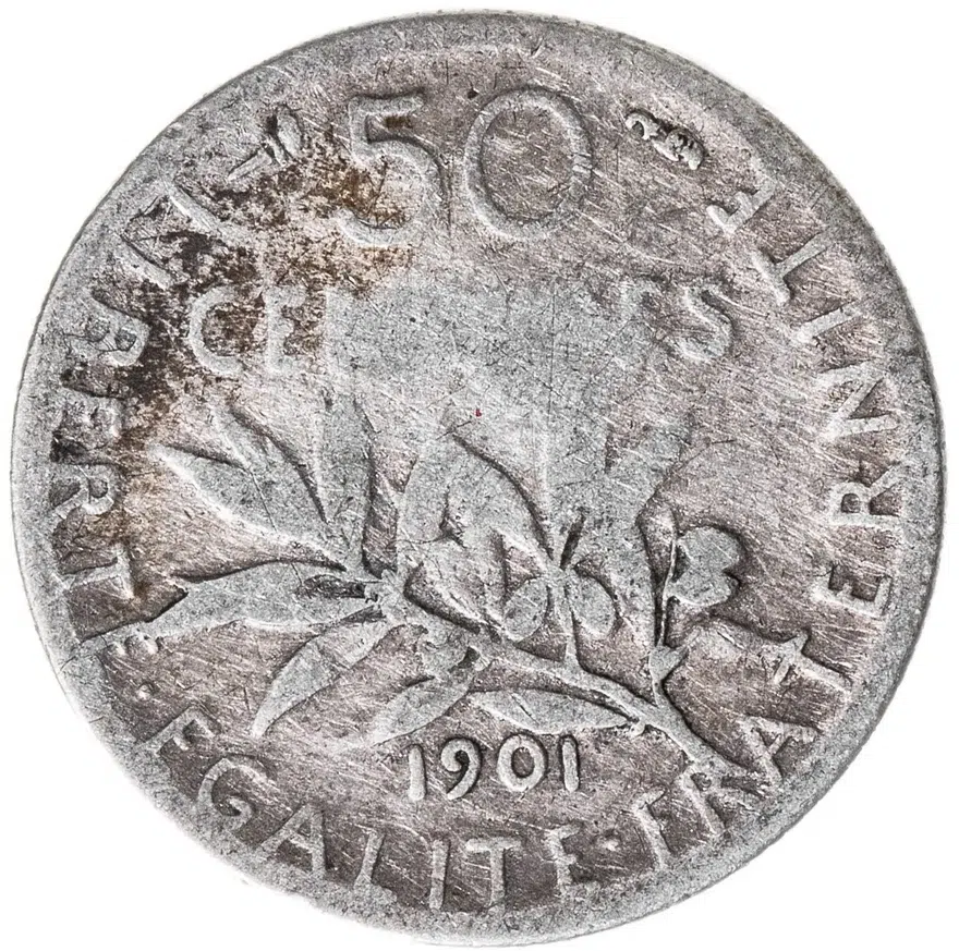 Франция 50 сантимов (centimes) 1901, реверс