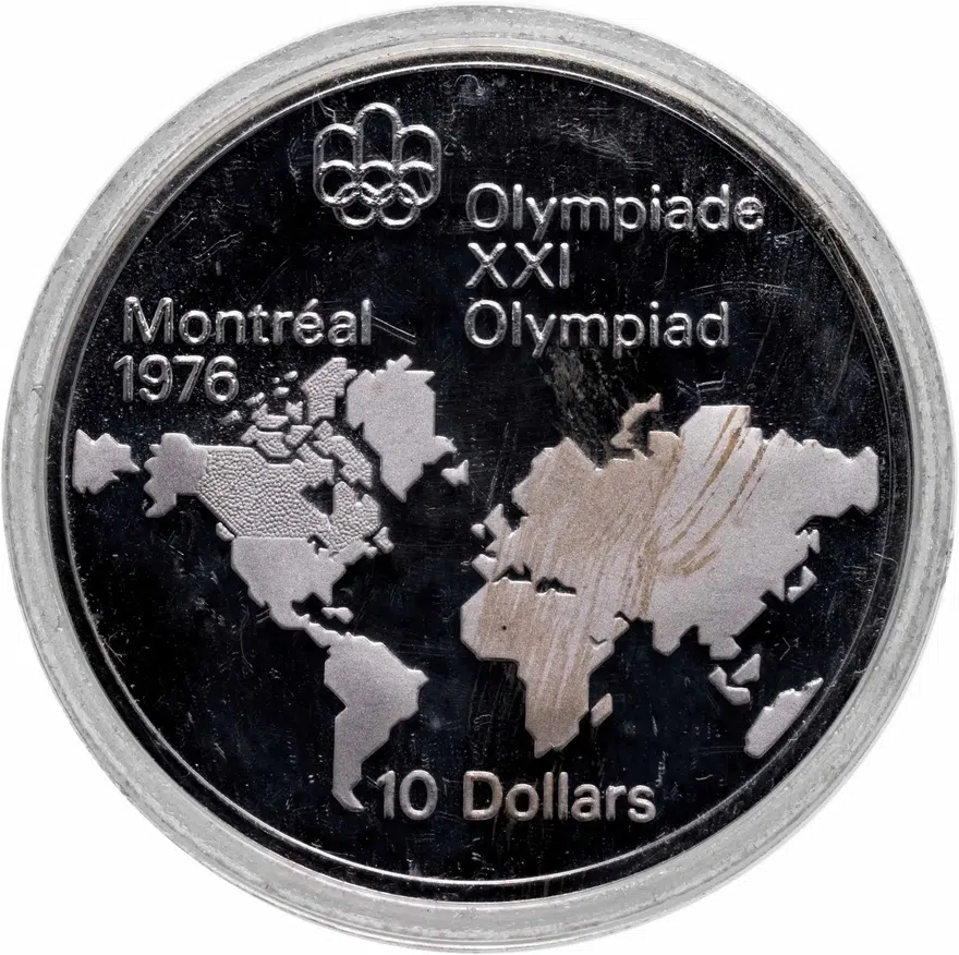 Канада 10 долларов (dollars) 1973 "XXI летние Олимпийские Игры, Монреаль 1976: Карта мира"