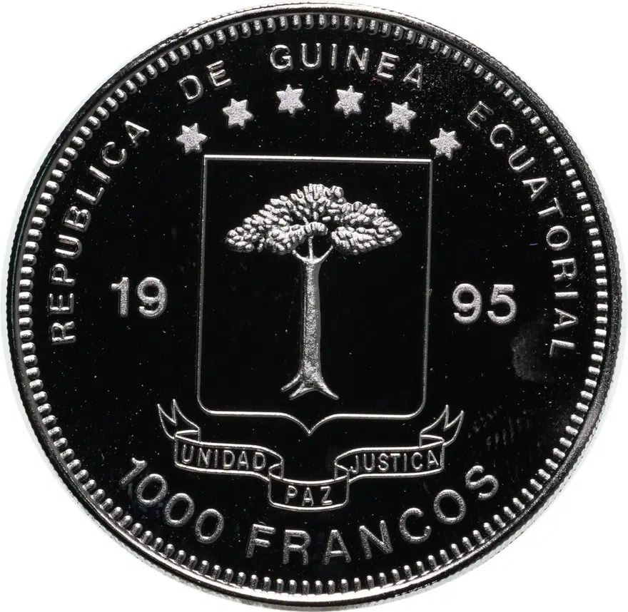 Экваториальная Гвинея 1000 франков (francs) 1995  Знаменитые марки - 150 лет марке "Baseler Taube"