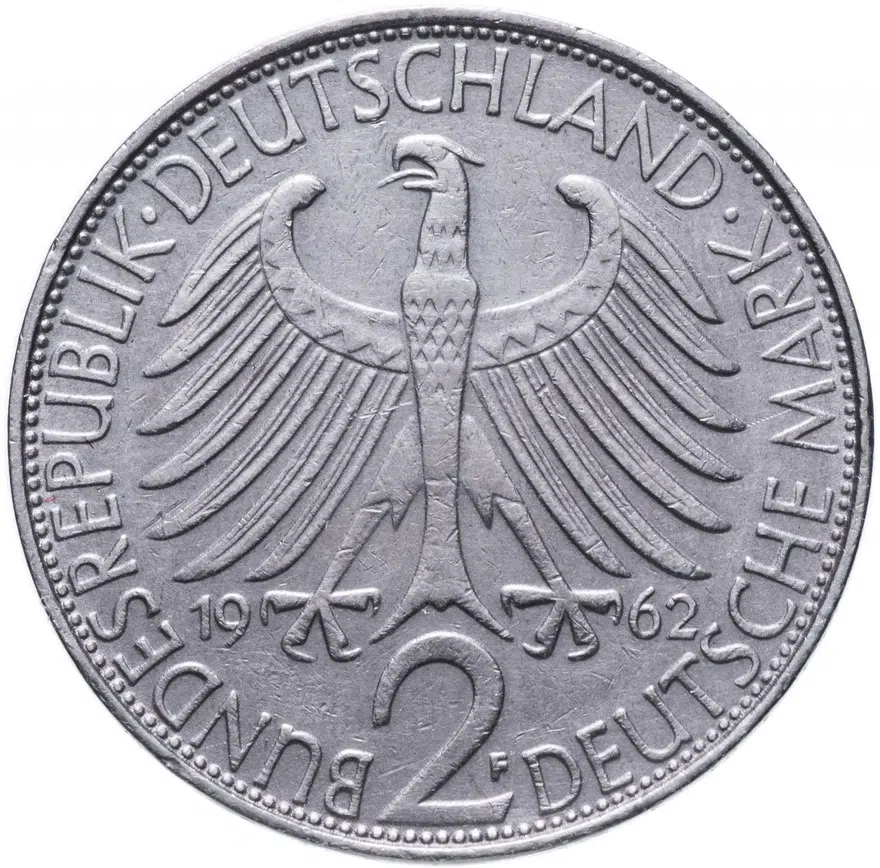 Германия 2 марки 1962 (F) "Макс Планк", реверс