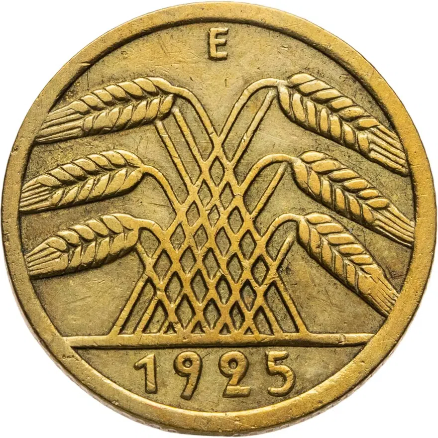 Германия 5 рейхспфеннигов (reichspfennig) 1925 E  знак монетного двора "E" — Мульденхюттен
