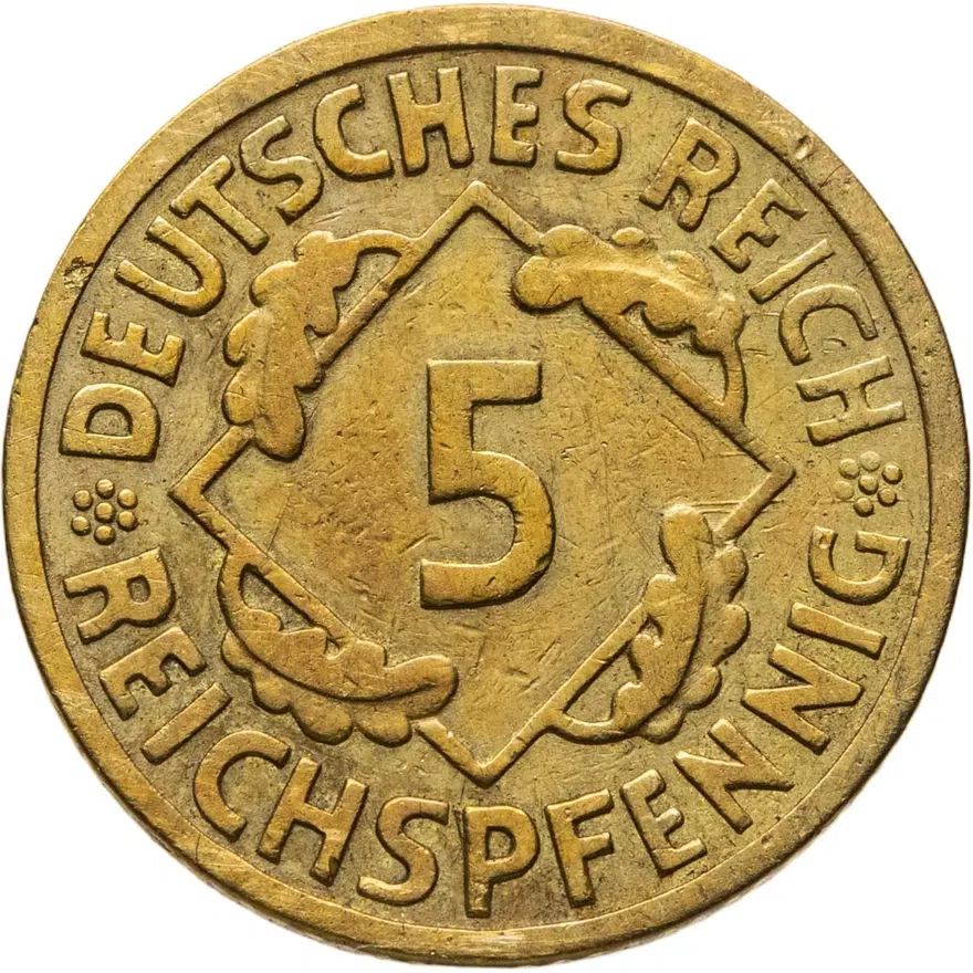 Германия 5 рейхспфеннигов (reichspfennig) 1925 E  знак монетного двора "E" — Мульденхюттен, реверс