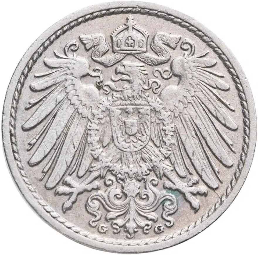 Германия 5 пфеннигов (pfennig) 1914 G  знак монетного двора: "G" - Карлсруэ, реверс