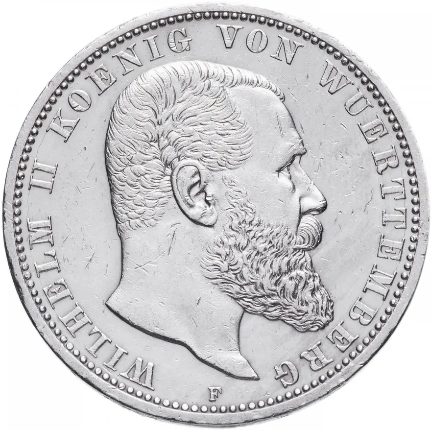 Германия 5 марок 1913 "Вюртемберг. Вильгельм II" (F)