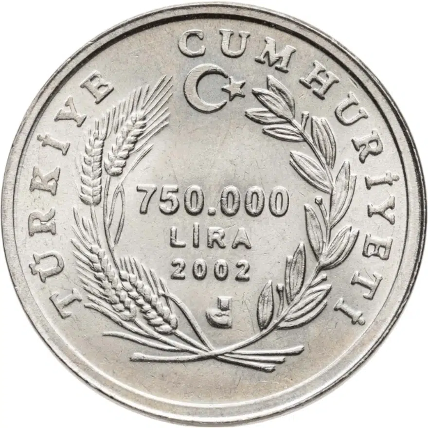 Турция 750000 лир (lira) 2002  Фауна Турции - Коза, аверс