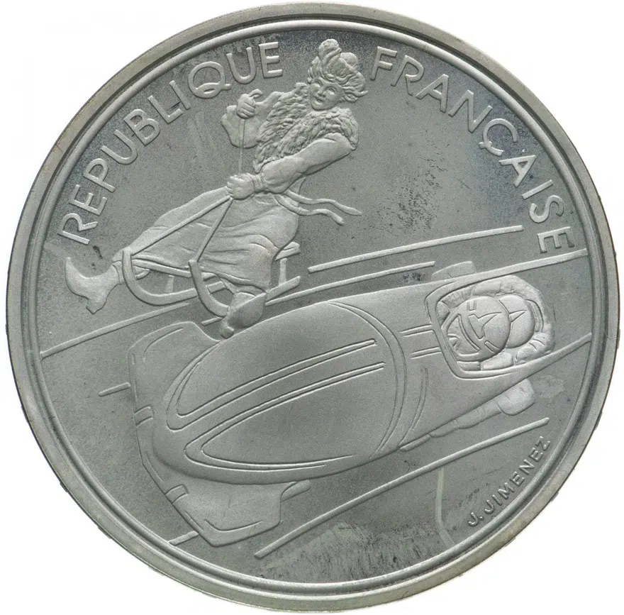 Франция 100 франков (francs) 1990   XVI зимние Олимпийские Игры, Альбервиль 1992 - Бобслей
