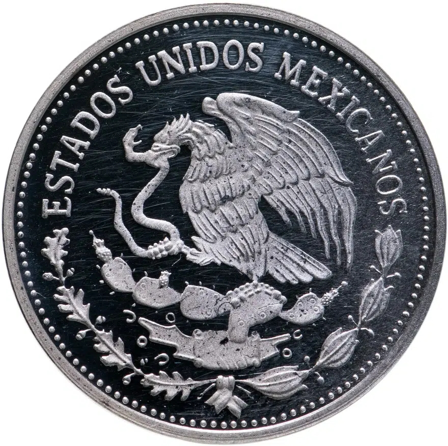 Мексика 25 песо (pesos) 1985  Чемпионат мира по футболу 1986 - Один мяч, реверс