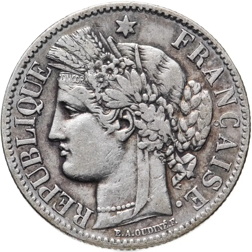 Франция 2 франка (francs) 1887, реверс