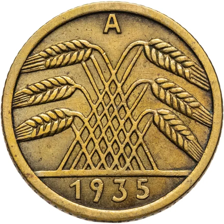 Германия 5 рейхспфеннигов (reichspfennig) 1935 A  знак монетного двора "A" — Берлин