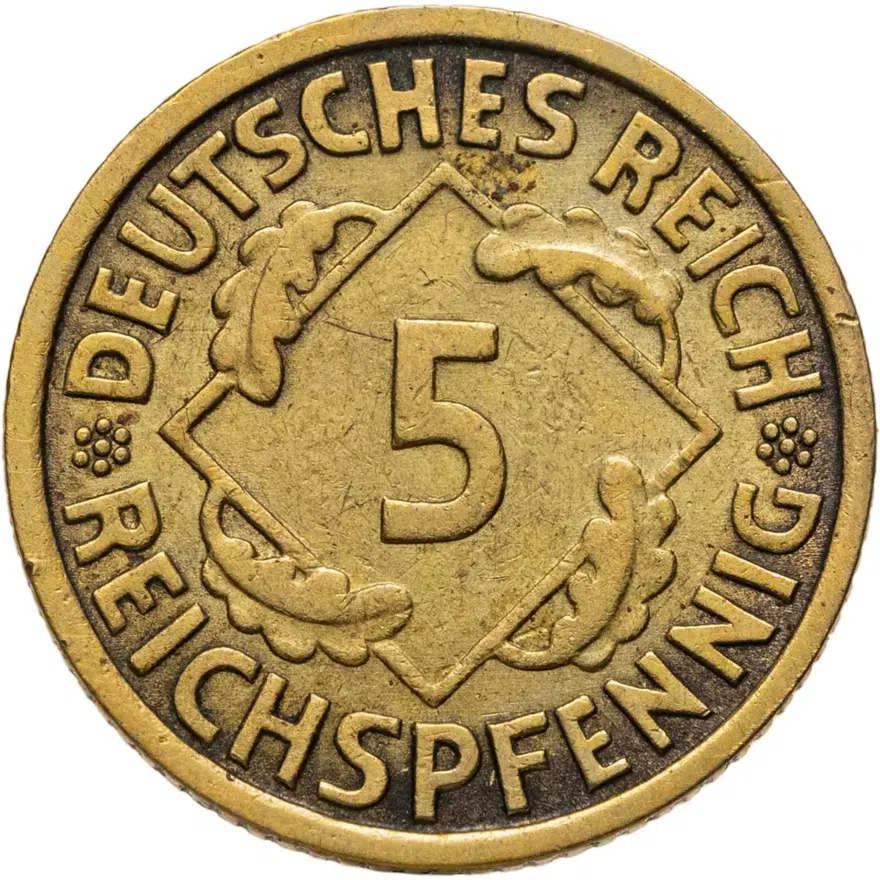 Германия 5 рейхспфеннигов (reichspfennig) 1935 A  знак монетного двора "A" — Берлин, реверс
