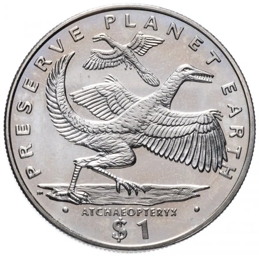 Либерия 1 dollar (доллар) 1993   "Динозавры- Atchaeopteryx (археоптерикс)"