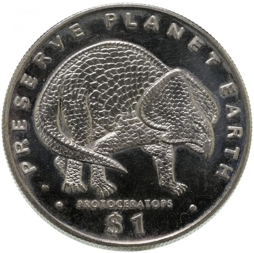 Либерия 1 доллар (dollar) 1993  Protoceratops (протоцератопсы)