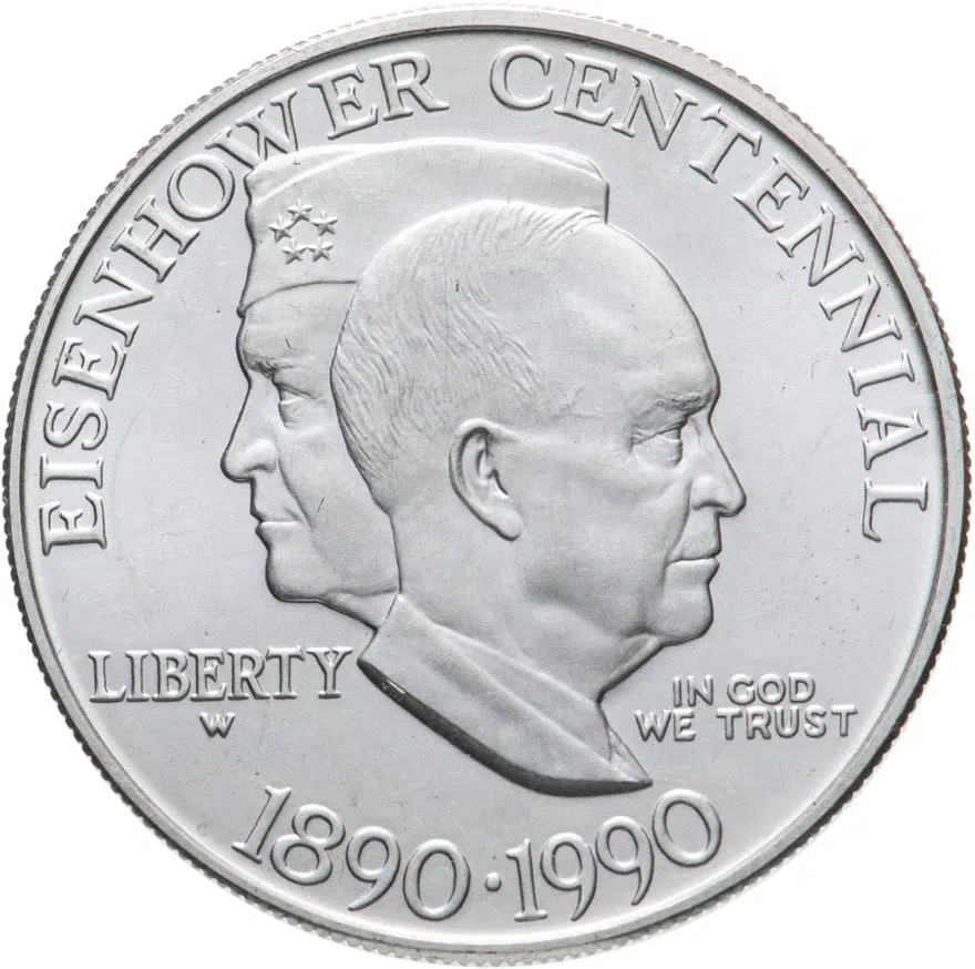 США 1 доллар (dollar) 1990 W Eisenhower (100 лет со дня рождения Эйзенхауэра) знак монетного двора "W" - Вест-Поинт