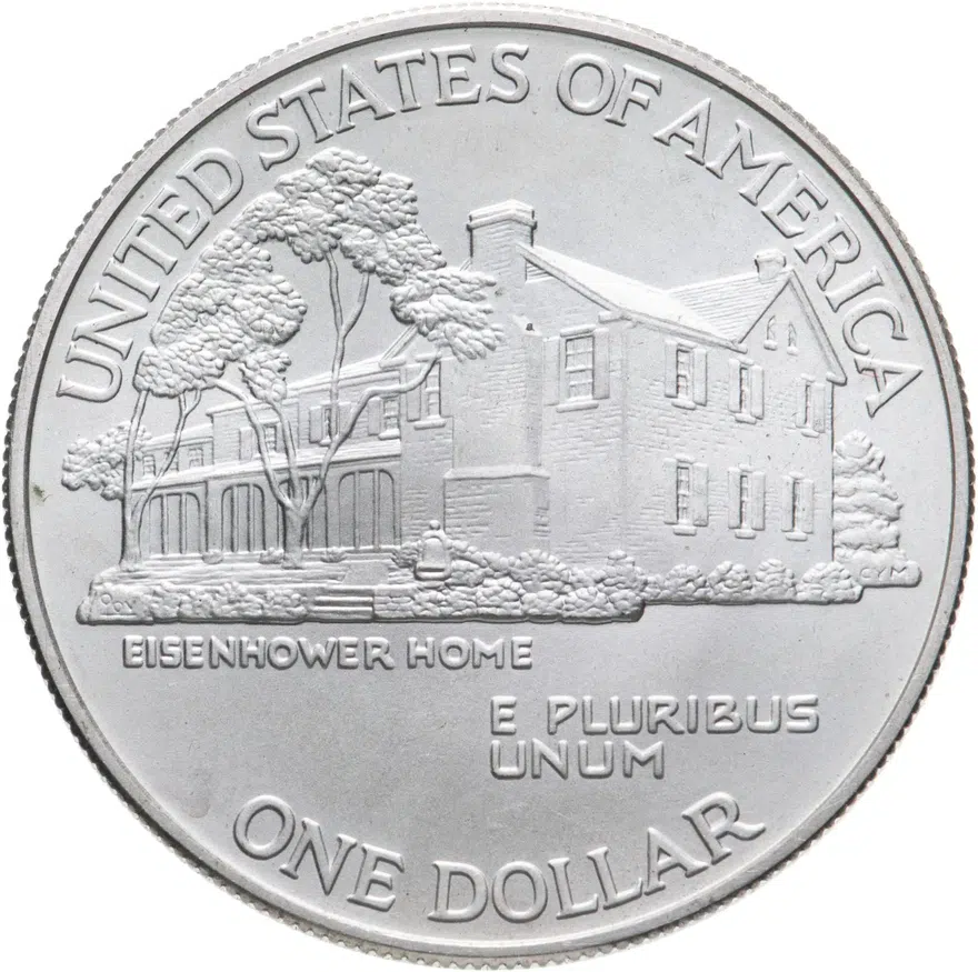 США 1 доллар (dollar) 1990 W Eisenhower (100 лет со дня рождения Эйзенхауэра) знак монетного двора "W" - Вест-Поинт, реверс