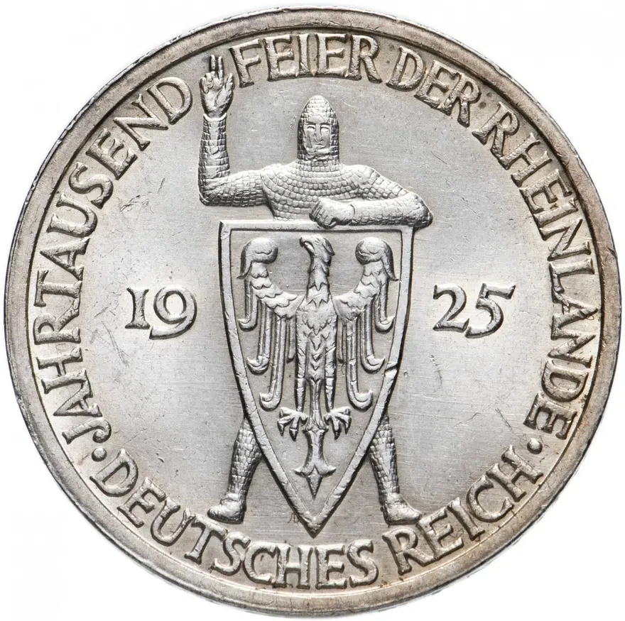 Германия (Веймарская республика) 3 рейхсмарки (reichsmark) 1925 D "Тысячелетие Рейнской области (Рейнланда)"