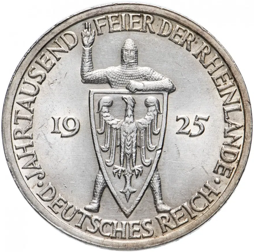 Германия (Веймарская республика) 3 рейхсмарки (reichsmark) 1925 D "Тысячелетие Рейнской области (Рейнланда)", реверс