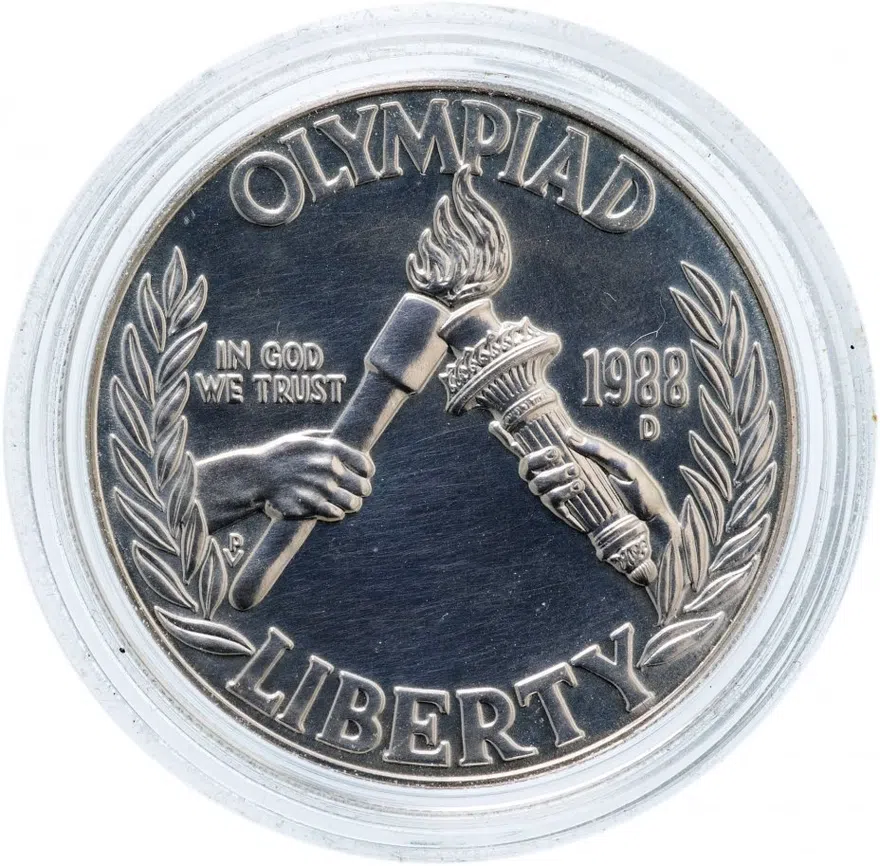 США 1 доллар (dollar) 1988 D "Олимпийский огонь", реверс